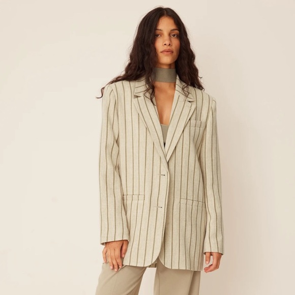 Oversized Blazer Claire Rose x NA-KD,Stripe / Beige - Picture 3 of 9